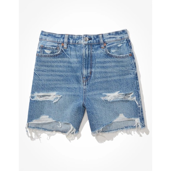 American Eagle Distressed Denim Baggy Mom Shorts Women's Size 10 Blue - Picture 3 of 9